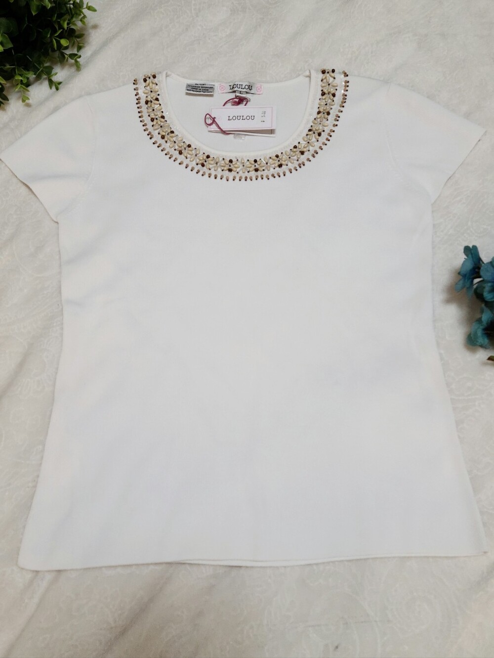 NWT Authentic Vintage 90s Y2K Shell Neckline Ribbed Top Rayon Nylon Blend LouLou